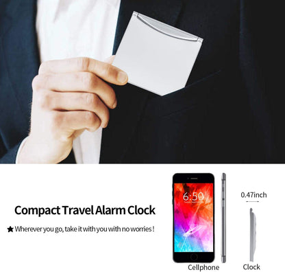 KANBIT Digital Travel Alarm Clock Battery Operated, Portable Large Number Display Alarm Clock with Temperature,12/24 H Small Desk Clock -Silver (NO Light)