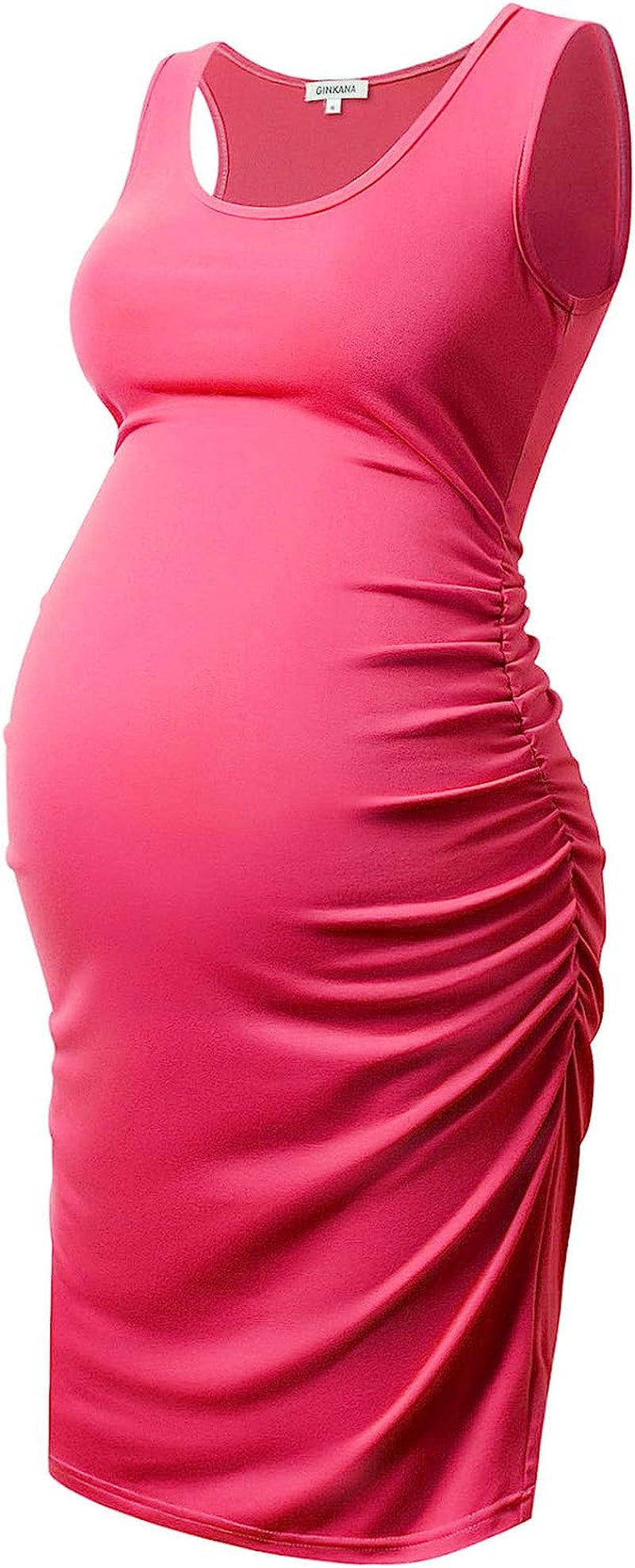  Maternity Tank Dress Bodycon Sleeveless Casual Short Ruched Midi Fitted Dress for Pregnant Women