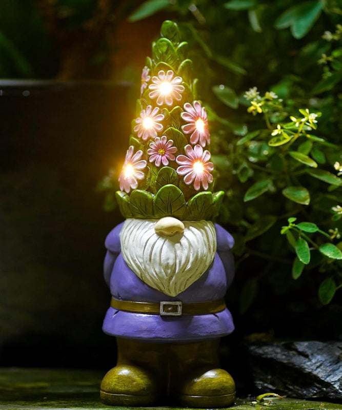 Solar Garden Statue with Succulent and LED Lights, Outdoor Yard Decor