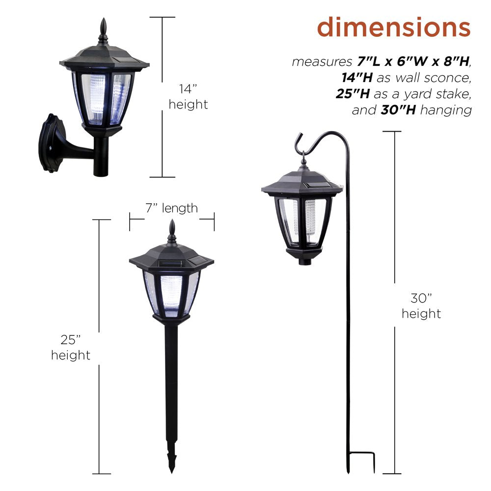 Solar Black 3-Function LED Light - Stake, Wall Light or Hanging, 30 Inch Tall