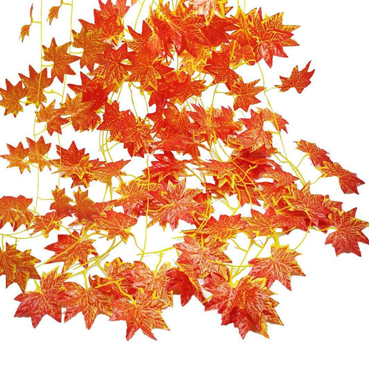  Autumn Artificial Silk Maple Leaf Hanging Garlands, 3.50" (Orange) (12 Count)