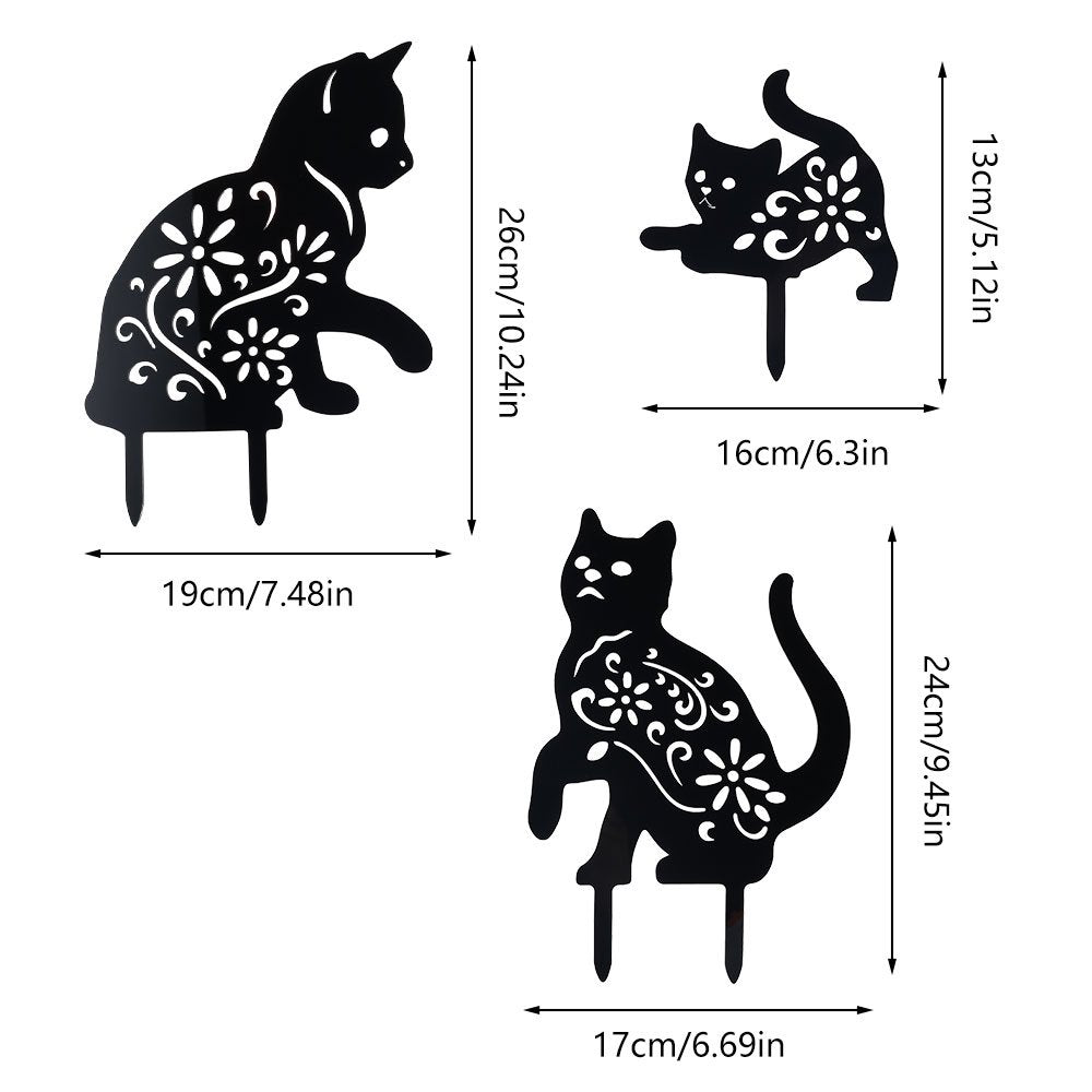 3 Pack Black Cat Silhouette Garden Statues 