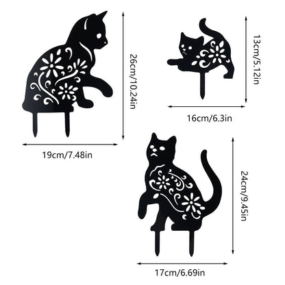 3 Pack Black Cat Silhouette Garden Statues 