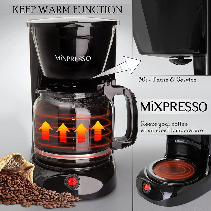 12-Cup Drip Coffee Maker, Includes Reusable And Removable Coffee Filter, Glass Carafe &Auto Keep Warm Function