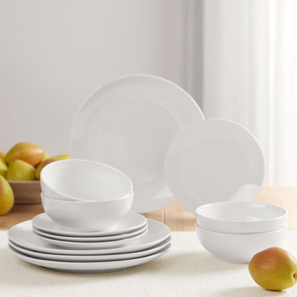 12-Pieces White Stoneware Dinnerware Set