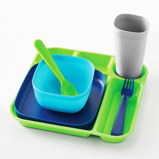 24 Piece Plastic Square Blue Dinnerware Set (Service for 4)