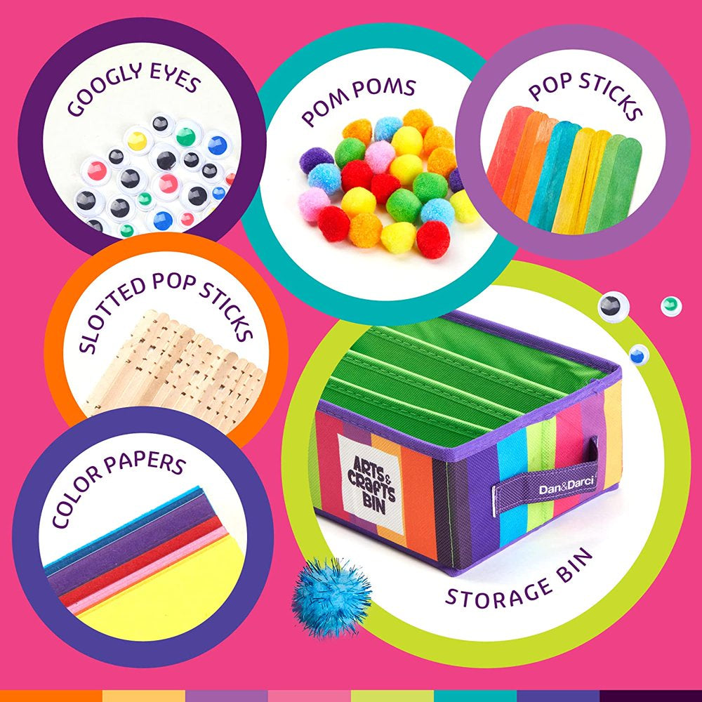 Arts & Crafts Supplies Kit with Storage Bin - Crafting Materials Box Kits for School or Gift Ages 3 to 8
