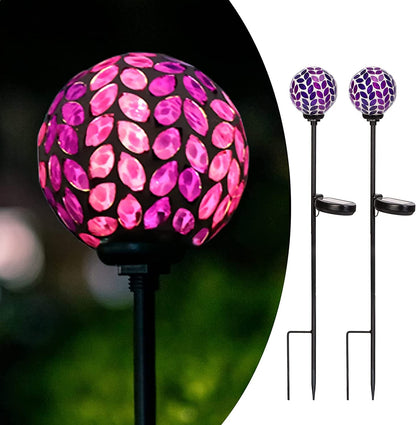 Solar Lights Outdoor Garden Decor - Mosaic Decorative Stakes Solar Powered Gazing Ball Light Landscape Solar Globe Lights for Yard Path Decoration