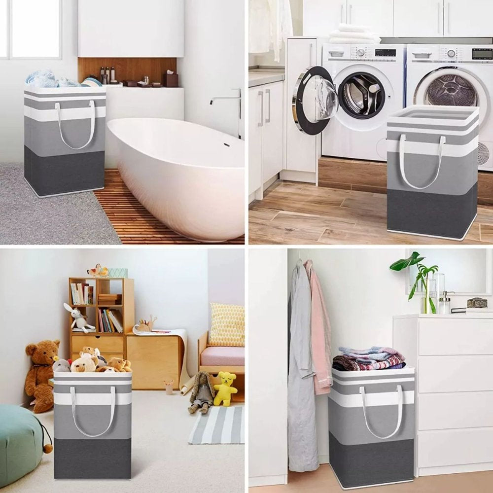 2 Pack 75L Large Laundry Basket, Freestanding Waterproof Clothes Basket, Foldable Waterproof Clothes Basket, Cotton Linen Storage Basket with Handles, for Clothes and Toy Storage