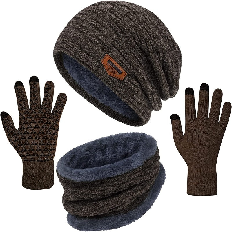 3 Pieces Winter Fleece Lined Beanie Hat, Scarf and Touchscreen Gloves Set