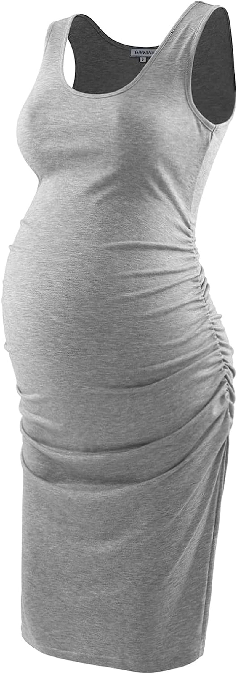  Maternity Tank Dress Bodycon Sleeveless Casual Short Ruched Midi Fitted Dress for Pregnant Women