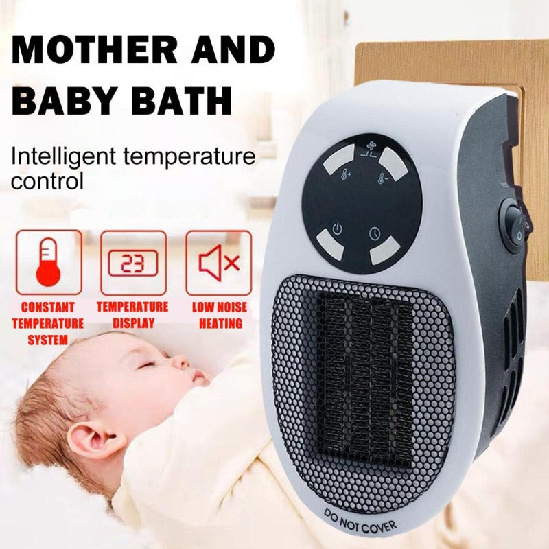 500W Space Heater - LED Display Wall Outlet Electric Plug with Adjustable Thermostat & Timer