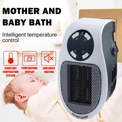 500W Space Heater - LED Display Wall Outlet Electric Plug with Adjustable Thermostat & Timer