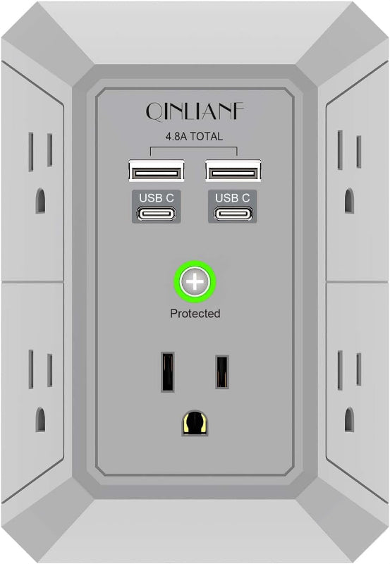 Wall Charger Surge Protector, 5-Outlet Extender with 4 USB Ports (4.8A), 1680J Power Strip