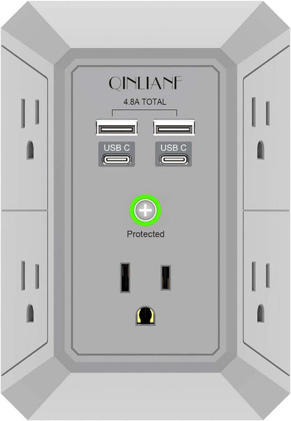Wall Charger Surge Protector, 5-Outlet Extender with 4 USB Ports (4.8A), 1680J Power Strip