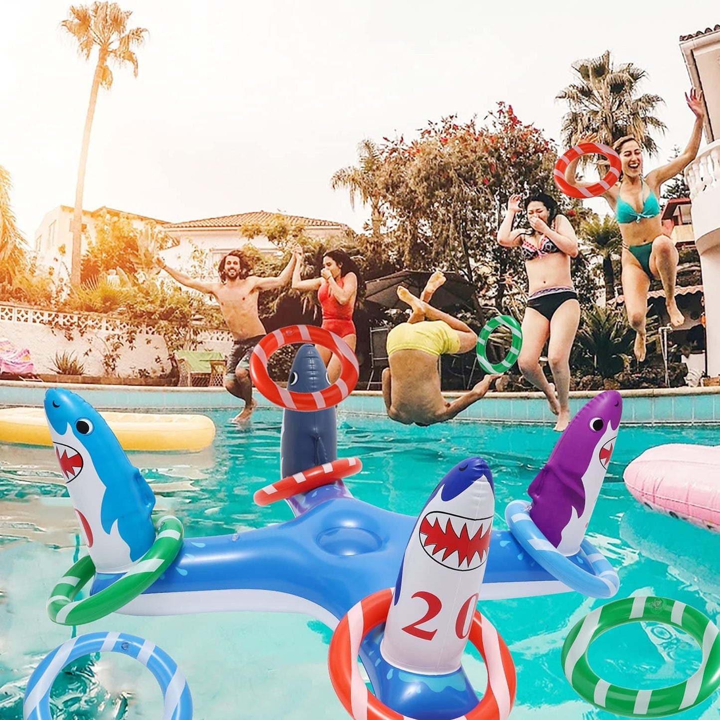  Inflatable Pool Ring Toss, Pool Toys for Kids with 6pcs Rings, Swimming Pool Games for Adults and Family