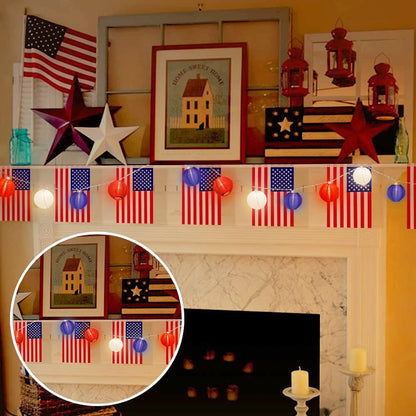 8.5Ft Red White Blue Lantern String Lights, 4th of July Decor Lights with 10 Red White Blue Lanterns Connectable Patriotic Outdoor Lanterns Lights for Independence Day President Memorial Day