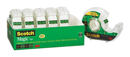 Scotch Magic Tape and Refillable Dispenser, 3/4 x 650 Inches, 6-Pack (6122)