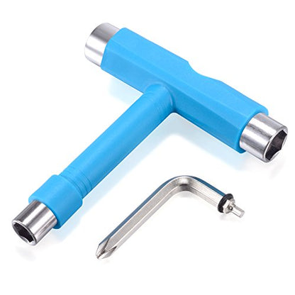 Zeato All-In-One Skate Tools Multi-function Portable Skateboard T Tool Accessory with T-type Allen Key and L-type Phillips Head Wrench Screwdriver