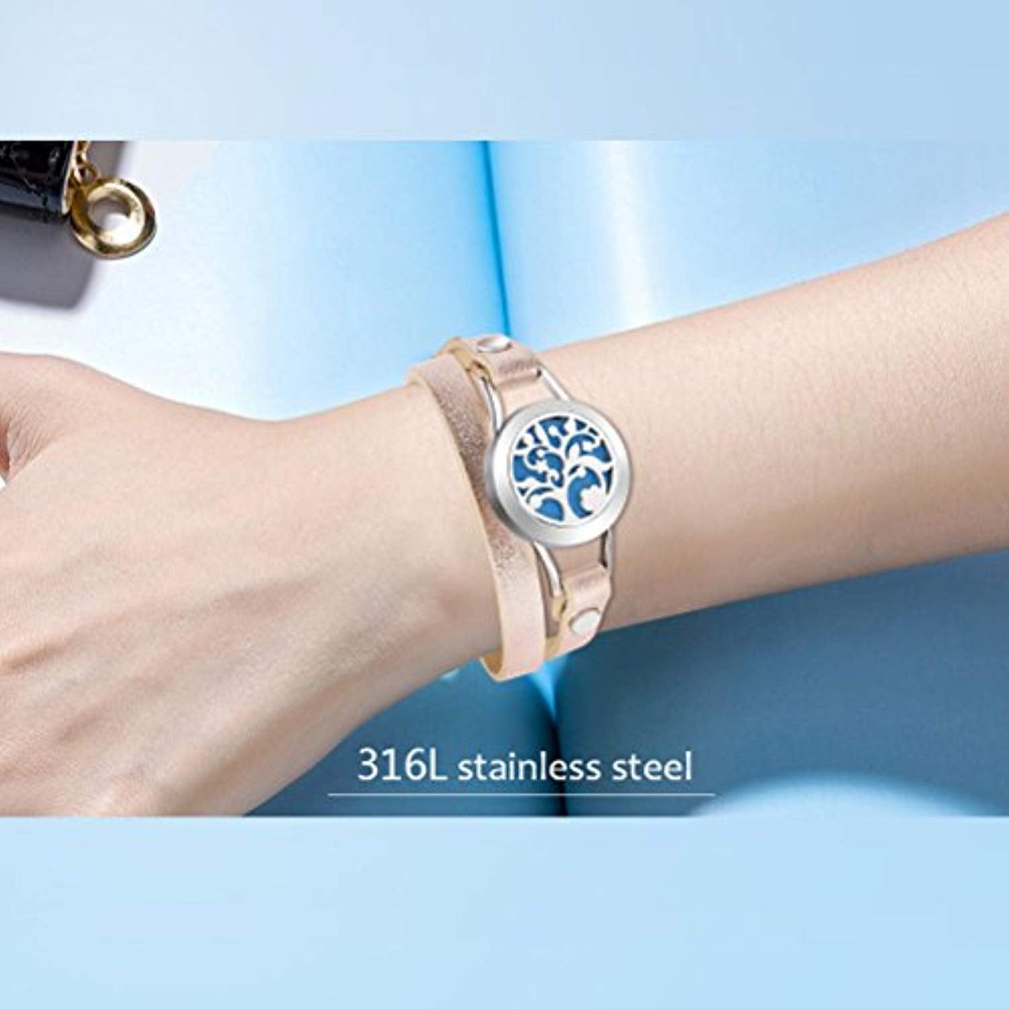 Stainless Steel Essential Oil Diffuser Leather Band Bracelet