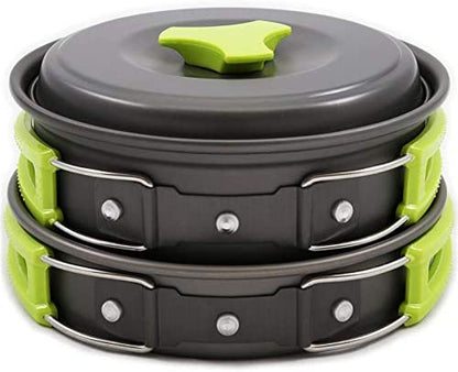 N Camping Cookware Mess Kit, Backpacking Gear and Hiking Outdoors Bug Out Bag Cooking Equipment 10 Piece Cookset | Lightweight, Compact, Durable Pot Pan Bowls with Free Folding Spork and Nylon Bag