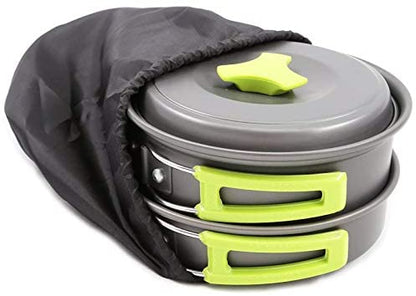 N Camping Cookware Mess Kit, Backpacking Gear and Hiking Outdoors Bug Out Bag Cooking Equipment 10 Piece Cookset | Lightweight, Compact, Durable Pot Pan Bowls with Free Folding Spork and Nylon Bag