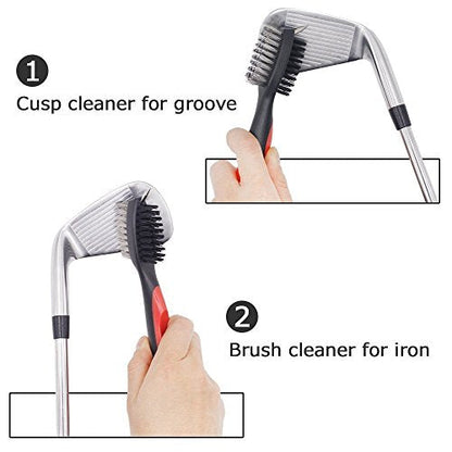 2 Pack: Lightweight Retractable Golf Club Brush with Aluminum Zip-Line Carabiner