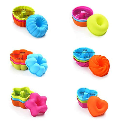 24Pc 100% Silicone Molds 2 3/4 inch Cupcake Donut BPA Free Baking Cups Set