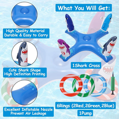  Inflatable Pool Ring Toss, Pool Toys for Kids with 6pcs Rings, Swimming Pool Games for Adults and Family