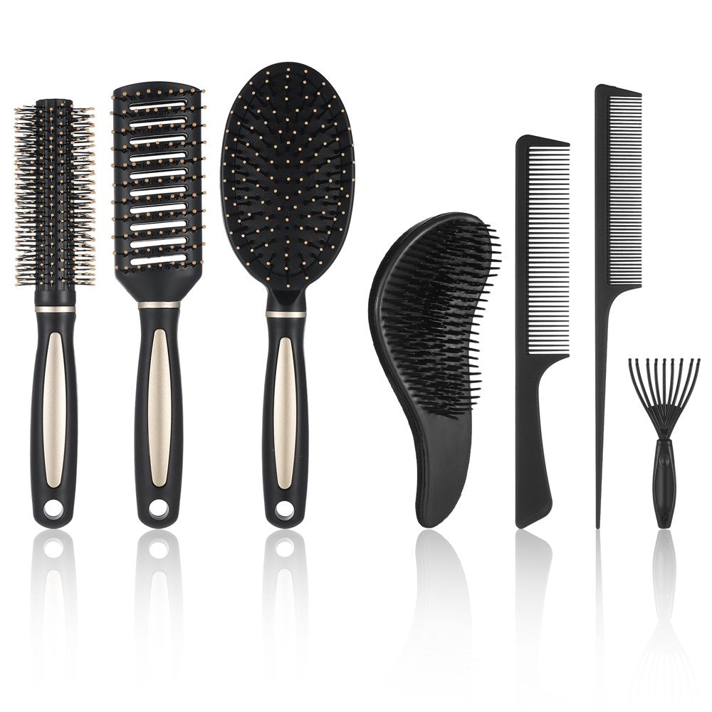 5 Pieces Hair Brush Comb Set Detangling Paddle Brush round Hair Tail Comb Wet Dry Brush for Women Men Hair Styling(Purple)