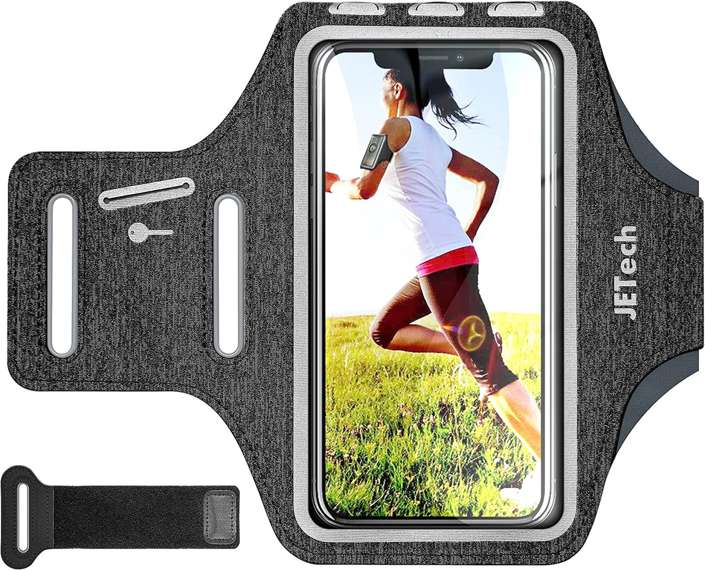  Cell Phone Armband Holder for Phone Upto 6.2 inch, for iphone 14/14 Pro/13/13 Pro, Water Resistant Phone Case with Key Holder and Card Slot, for Running, Walking, Hiking, Adjustable Band (Grey)