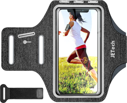 Cell Phone Armband Holder for Phone Upto 6.2 inch, for iphone 14/14 Pro/13/13 Pro, Water Resistant Phone Case with Key Holder and Card Slot, for Running, Walking, Hiking, Adjustable Band (Grey)