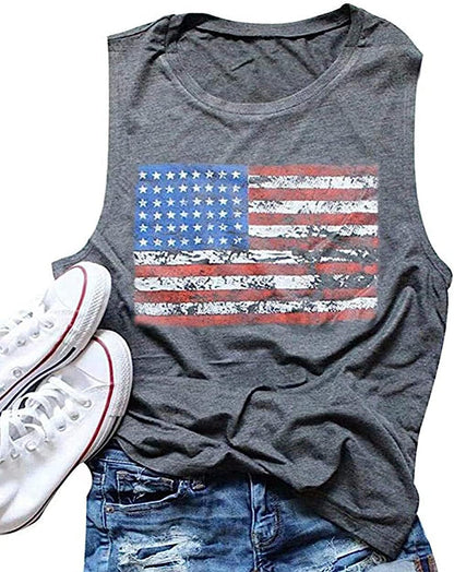 American Flag Tank Tops Women Patriotic Shirt 4th of July Top Stars Stripes Print Sleeveless T-Shirt USA Flag Tee Tops