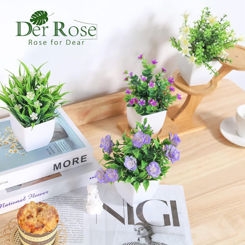 Pack of Mini Artificial Plants with Flowers, Small Faux Plants for Indoor Decor
