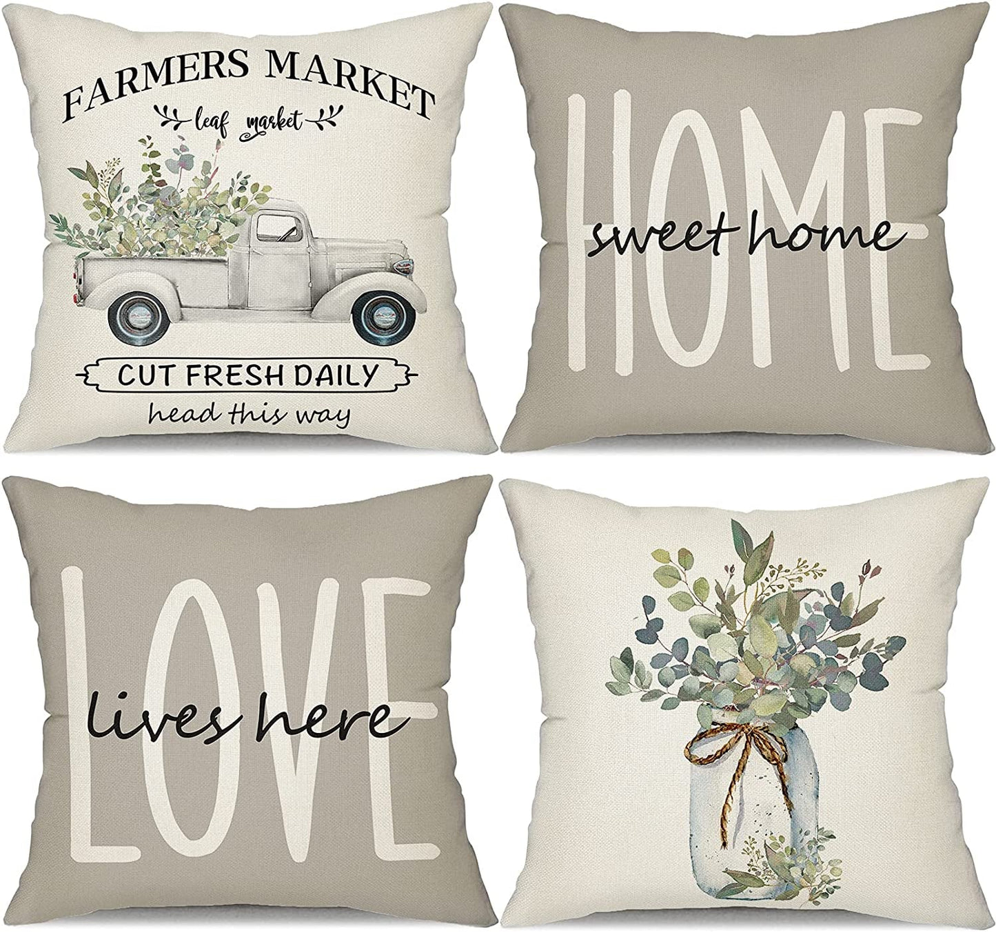 Set of 4 Farmhouse Pillow Covers 