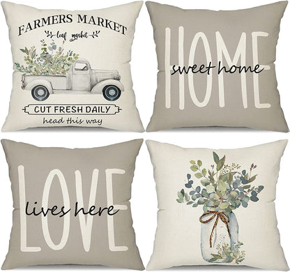 Set of 4 Farmhouse Pillow Covers 