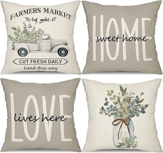 Set of 4 Farmhouse Pillow Covers 