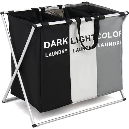 Double Laundry Hamper with Lid and Removable Laundry Bags, Large Collapsible 2 Dividers Dirty Clothes Basket with Handles for Bedroom, Laundry Room, Closet, Bathroom, College, Dark Gray
