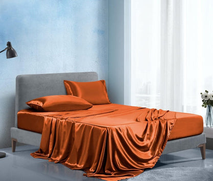 Soft Silky Satin Sheets Set, Luxury Bedding Sheet Set(1 Satin Fitted Sheet, 1 Satin Flat Sheet, 2 Satin Pillow Cases(Twin/1Pillow Case)