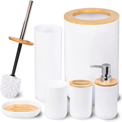 6 Pieces Bath Set- Soap Dish Toothbrush Holder Rinse Cup Lotion Bottle Trash Can Toilet Brush - Practical Toilet Kit for Home Washing Room，Black