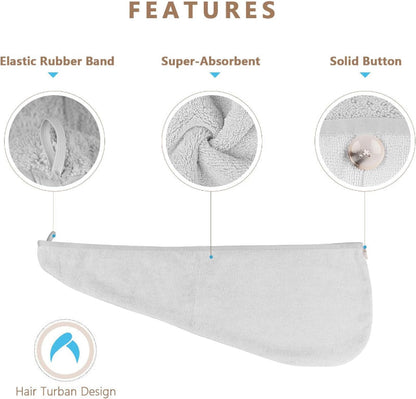 Microfiber Hair Towel Wrap, 2-Pack Super Absorbent Quick Dry Turbans for All Hair Types