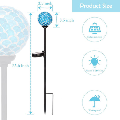 Solar Lights Outdoor Garden Decor - Mosaic Decorative Stakes Solar Powered Gazing Ball Light Landscape Solar Globe Lights for Yard Path Decoration