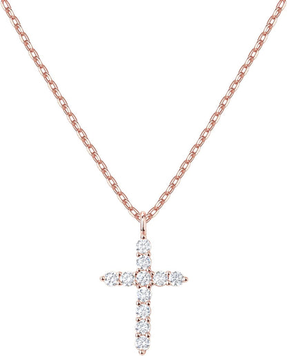 Women's 14K Gold Plated Cubic Zirconia Cross Necklace