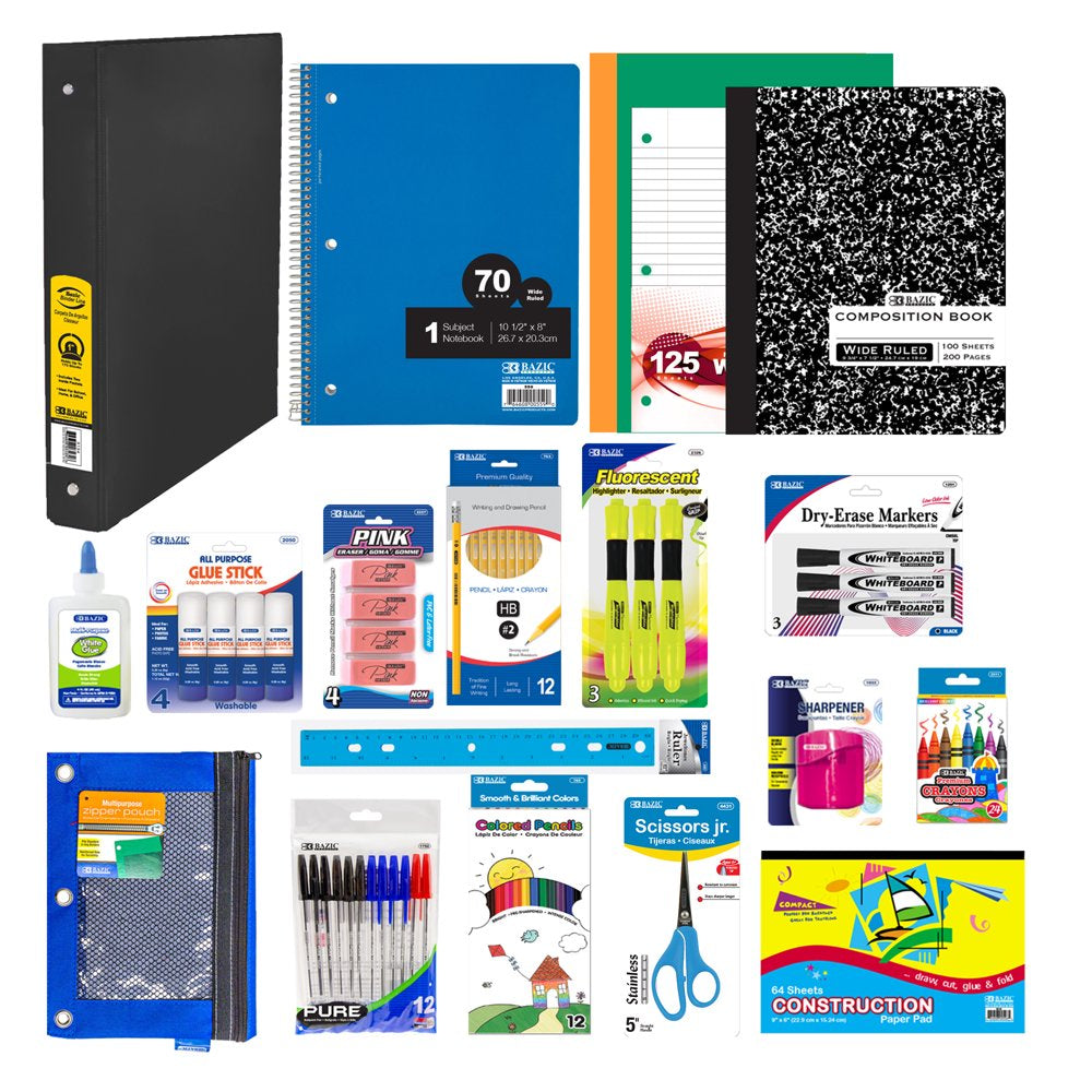  Elementary School Kit Supply Box 86 Count for Elementary Student 3-6 Grades, Composition Book Ruler, COLOR MAY VARY, 1-Pack