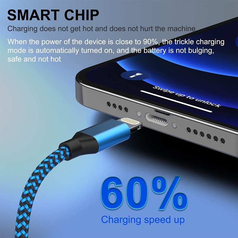 6 Pack Apple Mfi Certified iPhone & iPad Charger Long Lightning Cable Fast Charging High Speed Data Sync USB Cable