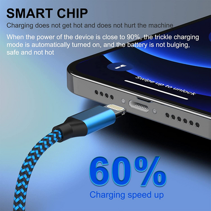 6 Pack Apple Mfi Certified iPhone & iPad Charger Long Lightning Cable Fast Charging High Speed Data Sync USB Cable