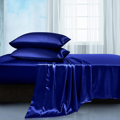 Soft Silky Satin Sheets Set, Luxury Bedding Sheet Set(1 Satin Fitted Sheet, 1 Satin Flat Sheet, 2 Satin Pillow Cases(Twin/1Pillow Case)