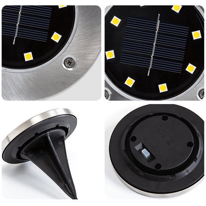 4 Pack Solar Ground Lights 8 LED Solar Lights Outdoor Solar Powered Garden Lights Waterproof In-Ground Disk Lights for Patio Pathway Garden Lawn Yard Driveway Deck Walkway