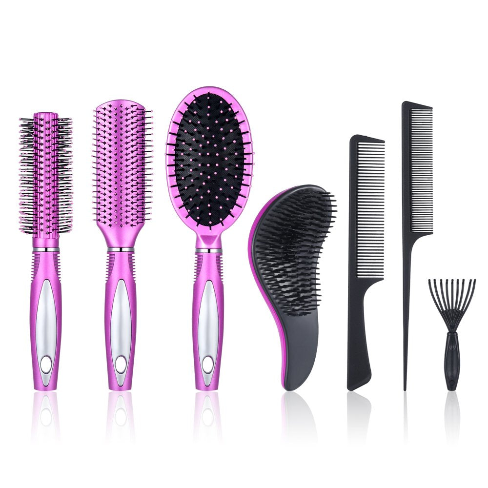 5 Pieces Hair Brush Comb Set Detangling Paddle Brush round Hair Tail Comb Wet Dry Brush for Women Men Hair Styling(Purple)
