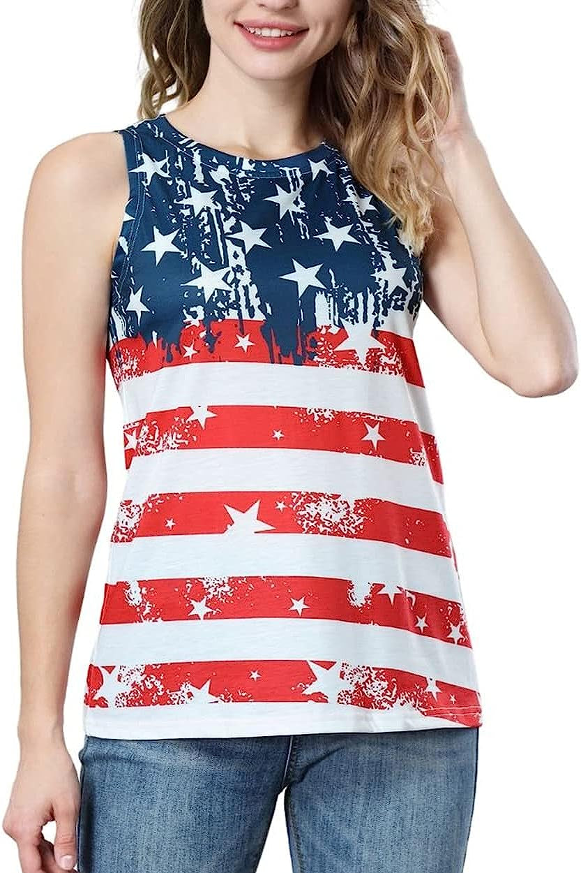 American Flag Tank Tops Women Patriotic Shirt 4th of July Top Stars Stripes Print Sleeveless T-Shirt USA Flag Tee Tops